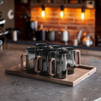 Smokey Grey Glass Slim Coffee Cups with Wooden Handle