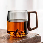 Smokey Grey Glass Slanted Coffee Cups with Wooden Handle – 450ml
