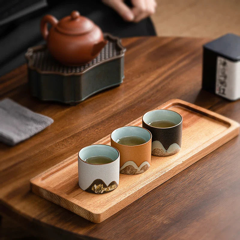 Rustic Espresso Cup Set | 6 Piece Earthy Tone Ceramic Espresso Cups | Gift Box with Leather Handle