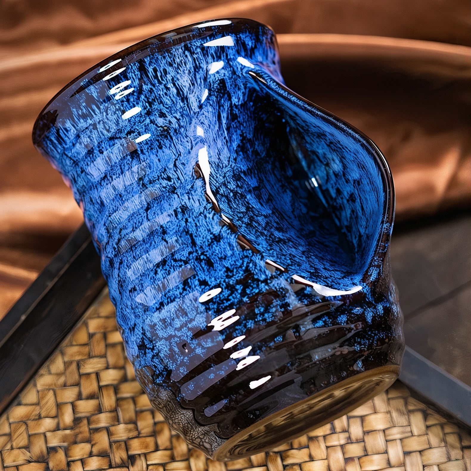 Abstract Ceramic Coffee Cups | Set of 4 Large 500ml Cups | Dark Blue, Light Blue, Turquoise and White