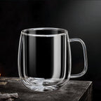 Double Walled Glass Coffee Cups | Set of 4 Insulated Glass Cups | 350ml Clear Coffee and Tea Glasses