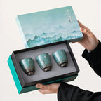 Blue Espresso Cup Set | 3 Piece Rustic Ceramic Cortado Cups | Gift Box and Gift Bag Included