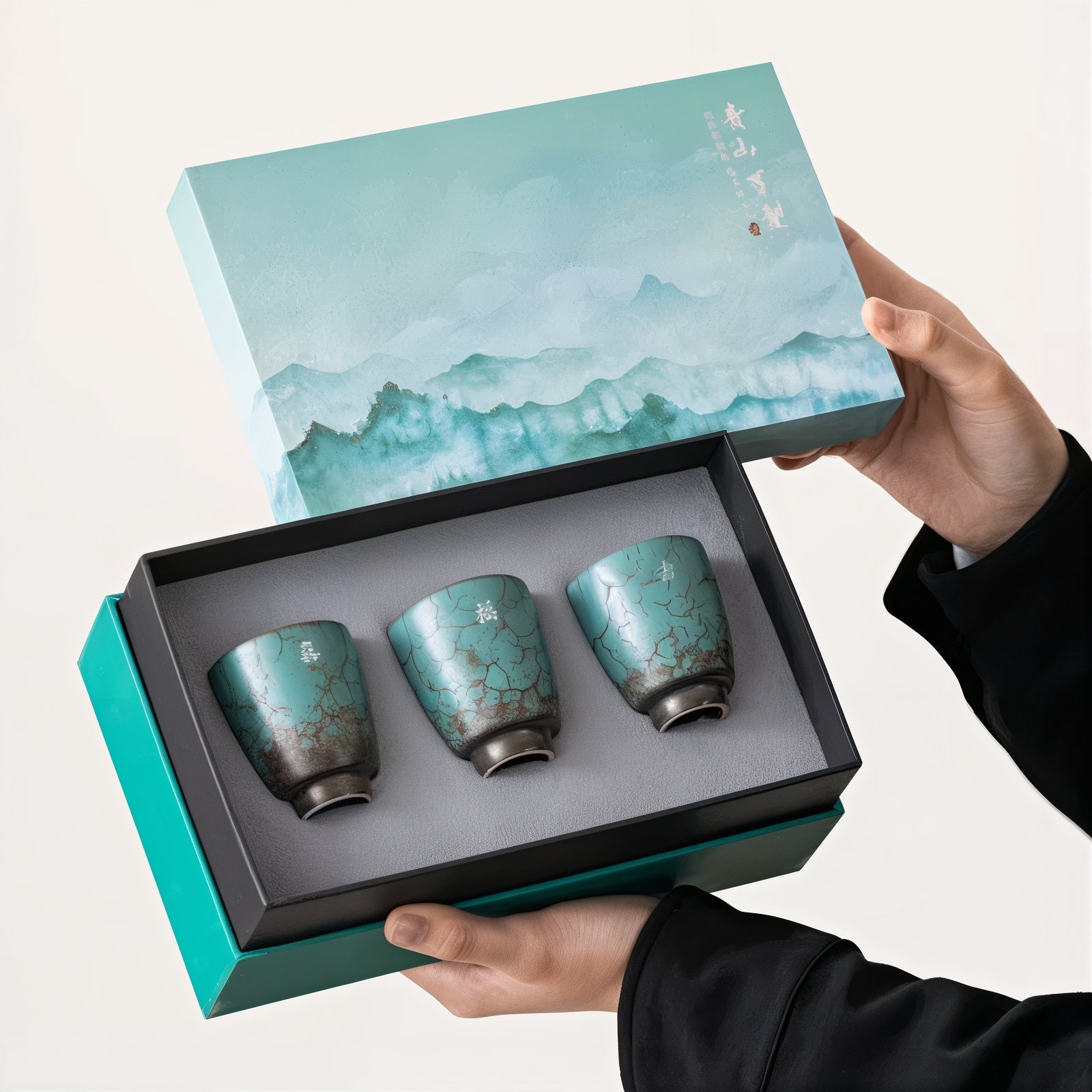 Blue Espresso Cup Set | 3 Piece Rustic Ceramic Cortado Cups | Gift Box and Gift Bag Included