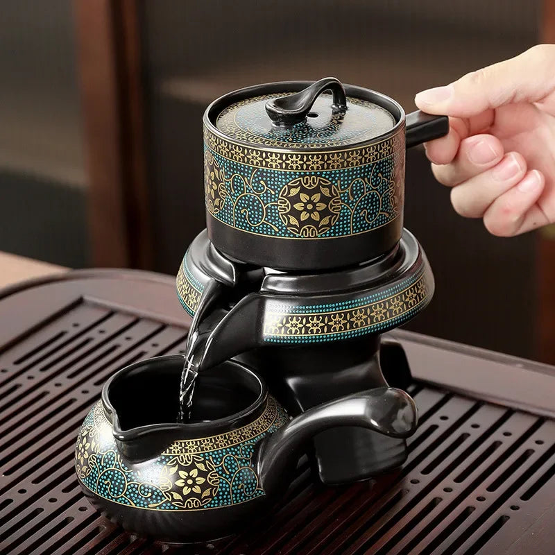 Oriental Tea Set | 10 Piece Black Ceramic Teapot and Cup Set | Vintage Style with Storage Gift Box