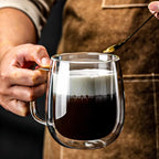 Double Walled Glass Coffee Cups | Set of 4 Insulated Glass Cups | 350ml Clear Coffee and Tea Glasses