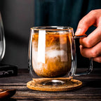 Double Walled Glass Coffee Cups | Set of 4 Insulated Glass Cups | 350ml Clear Coffee and Tea Glasses