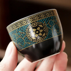 Oriental Tea Set | 10 Piece Black Ceramic Teapot and Cup Set | Vintage Style with Storage Gift Box