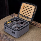 Japanese Tea Set | 10 Piece Black Ceramic Teapot and Cup Set | Bamboo Tray and Travel Bag Included