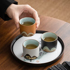 Rustic Espresso Cup Set | 6 Piece Earthy Tone Ceramic Espresso Cups | Gift Box with Leather Handle