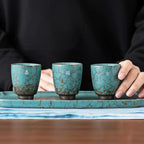 Blue Espresso Cup Set | 3 Piece Rustic Ceramic Cortado Cups | Gift Box and Gift Bag Included