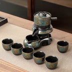 Oriental Tea Set | 10 Piece Black Ceramic Teapot and Cup Set | Vintage Style with Storage Gift Box