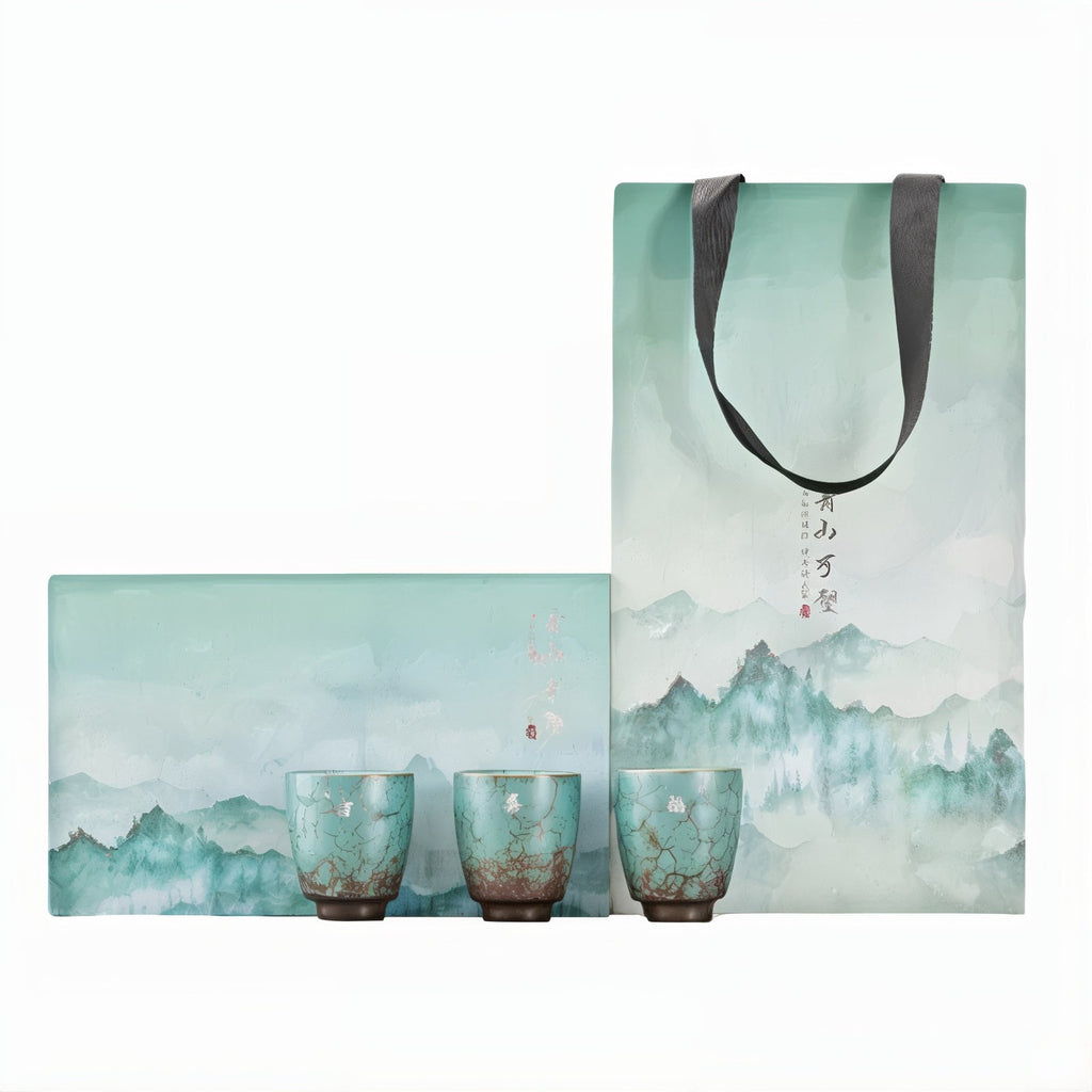 Blue Espresso Cup Set | 3 Piece Rustic Ceramic Cortado Cups | Gift Box and Gift Bag Included
