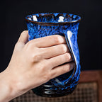 Abstract Ceramic Coffee Cups | Set of 4 Large 500ml Cups | Dark Blue, Light Blue, Turquoise and White