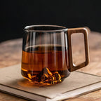 Smokey Grey Glass Slanted Coffee Cups with Wooden Handle – 450ml