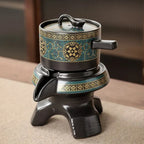 Oriental Tea Set | 10 Piece Black Ceramic Teapot and Cup Set | Vintage Style with Storage Gift Box