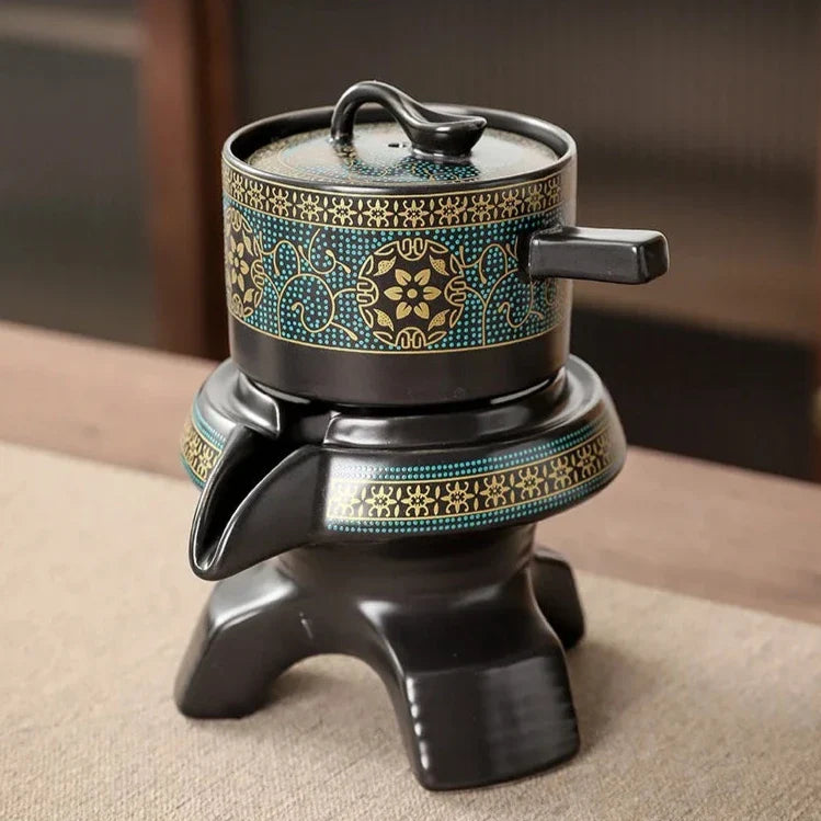 Oriental Tea Set | 10 Piece Black Ceramic Teapot and Cup Set | Vintage Style with Storage Gift Box