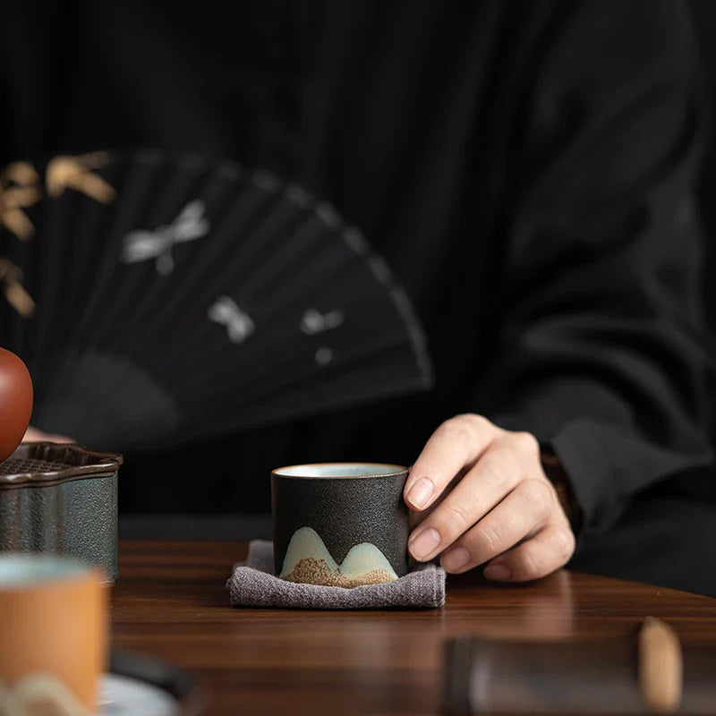 Rustic Espresso Cup Set | 6 Piece Earthy Tone Ceramic Espresso Cups | Gift Box with Leather Handle
