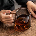 Smokey Grey Glass Slanted Coffee Cups with Wooden Handle – 450ml