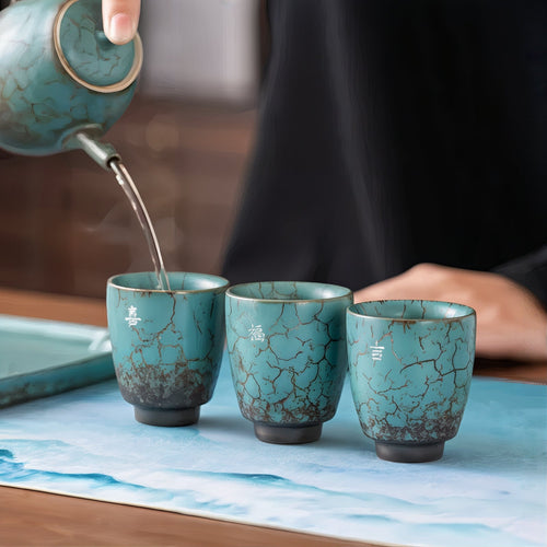 Blue Espresso Cup Set | 3 Piece Rustic Ceramic Cortado Cups | Gift Box and Gift Bag Included