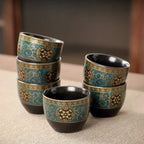 Oriental Tea Set | 10 Piece Black Ceramic Teapot and Cup Set | Vintage Style with Storage Gift Box