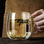 Double Walled Glass Coffee Cups | Set of 4 Insulated Glass Cups | 350ml Clear Coffee and Tea Glasses