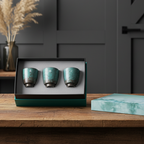 Blue Espresso Cup Set | 3 Piece Rustic Ceramic Cortado Cups | Gift Box and Gift Bag Included