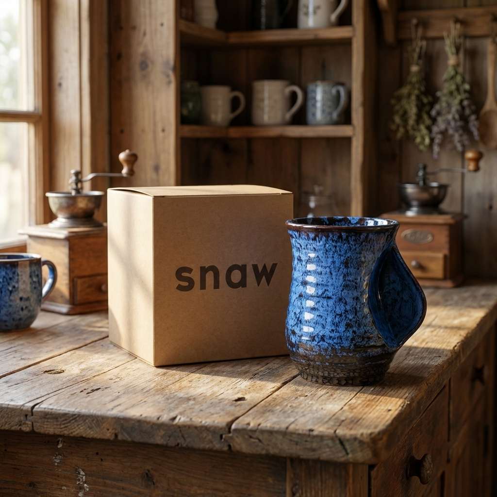 Abstract Ceramic Coffee Cups | Set of 4 Large 500ml Cups | Dark Blue, Light Blue, Turquoise and White