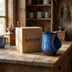 Abstract Ceramic Coffee Cups | Set of 4 Large 500ml Cups | Dark Blue, Light Blue, Turquoise and White