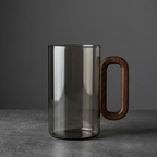 Smokey Grey Glass Slim Coffee Cups with Wooden Handle