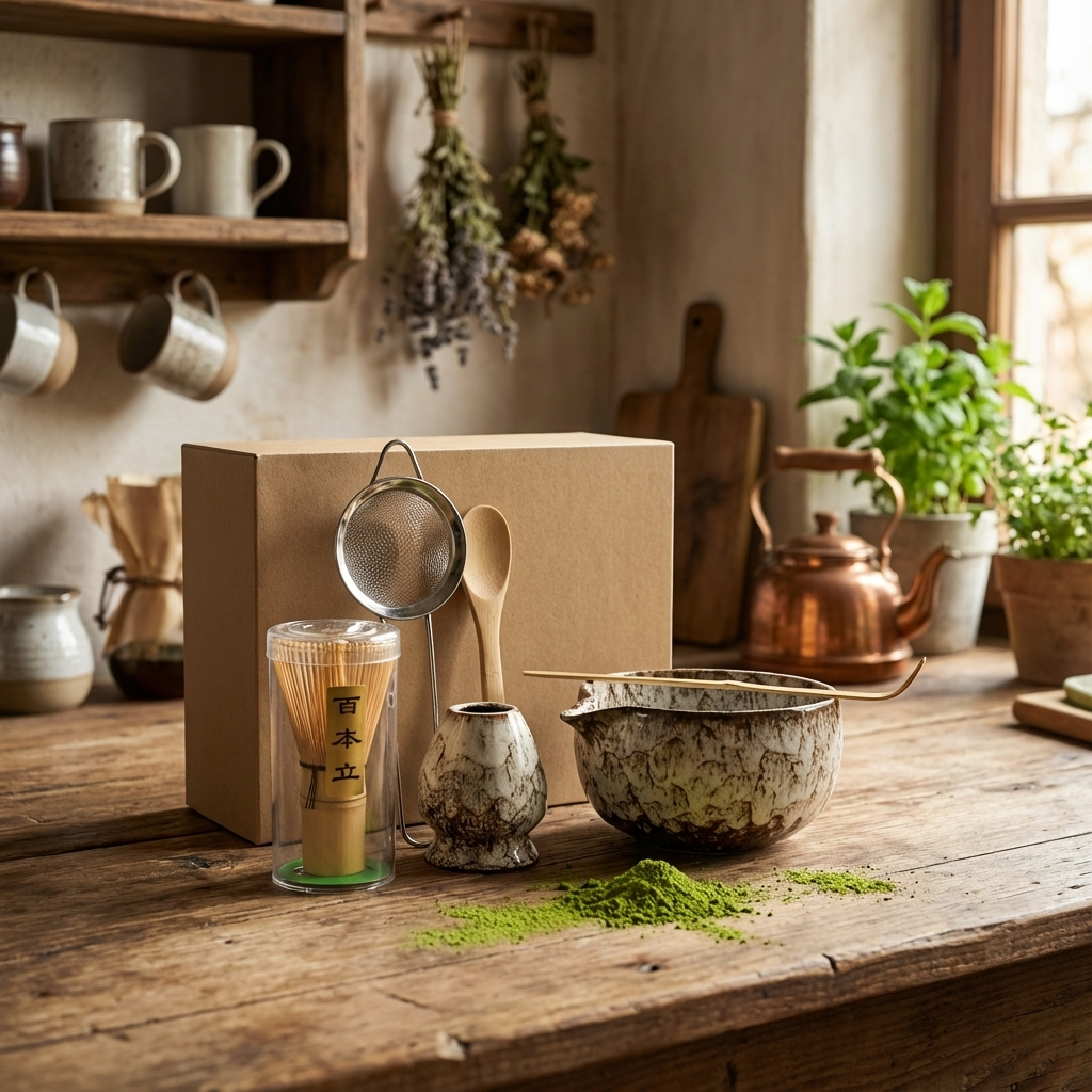 Rustic Marble Matcha Set | 6 Piece Ceramic and Bamboo Matcha Kit | Matcha Bowl, Whisk and Accessories Gift Set