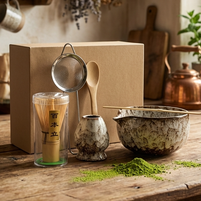 Rustic Marble Matcha Set | 6 Piece Ceramic and Bamboo Matcha Kit | Matcha Bowl, Whisk and Accessories Gift Set