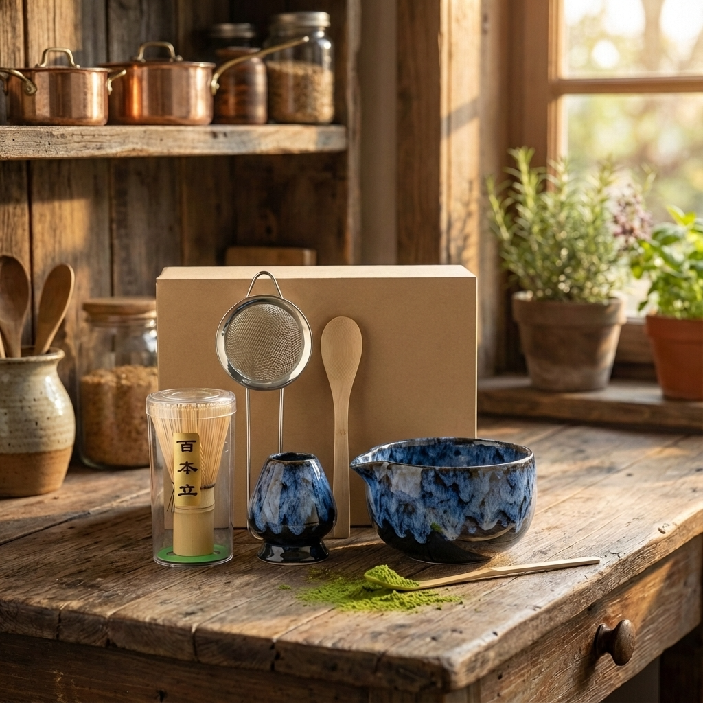Rustic Marble Matcha Set | 6 Piece Ceramic and Bamboo Matcha Kit | Matcha Bowl, Whisk and Accessories Gift Set