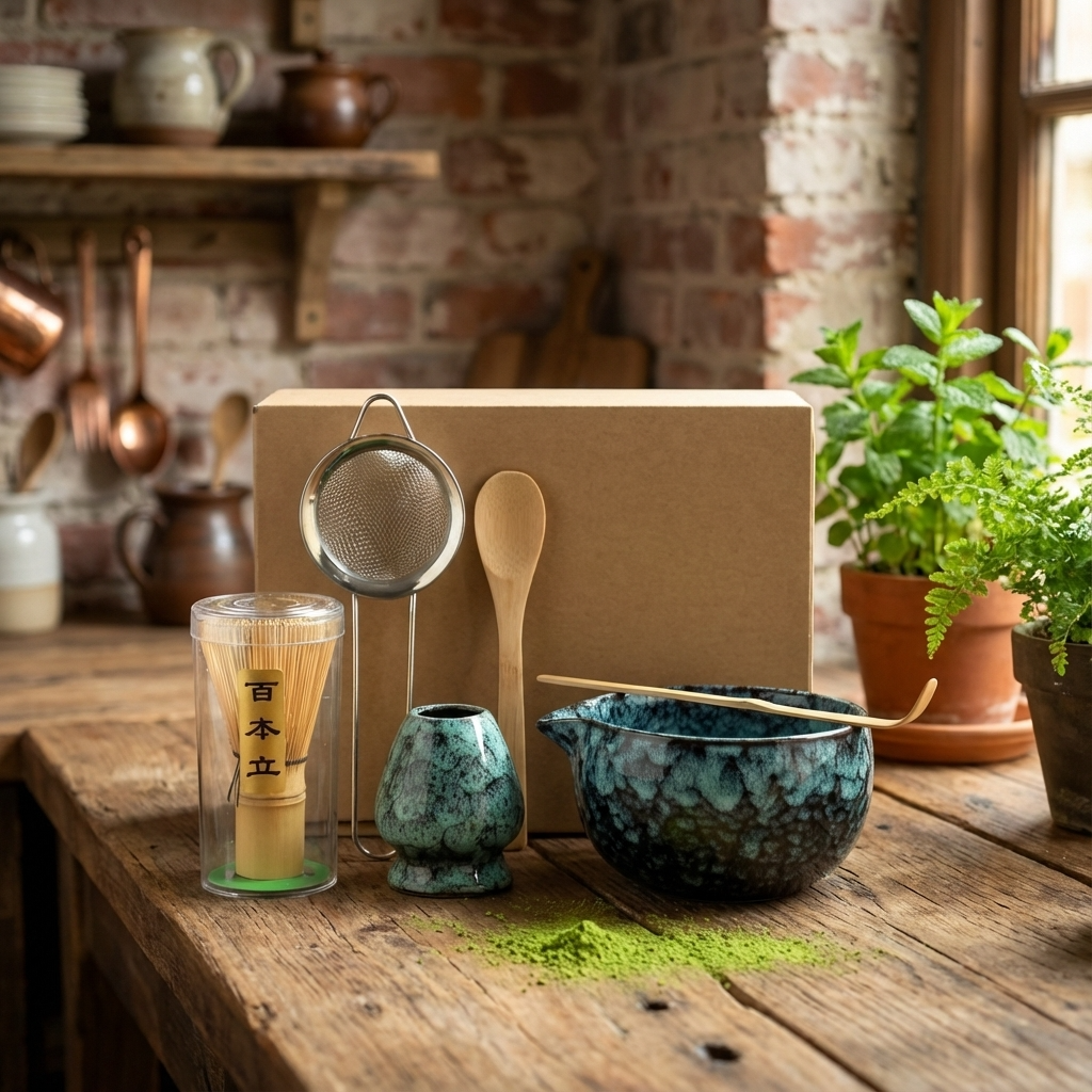 Rustic Marble Matcha Set | 6 Piece Ceramic and Bamboo Matcha Kit | Matcha Bowl, Whisk and Accessories Gift Set