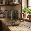 Smokey Glass Coffee Cup with Wooden Handle | Set of 4 | 400ml Gray Glass Coffee and Tea Cups