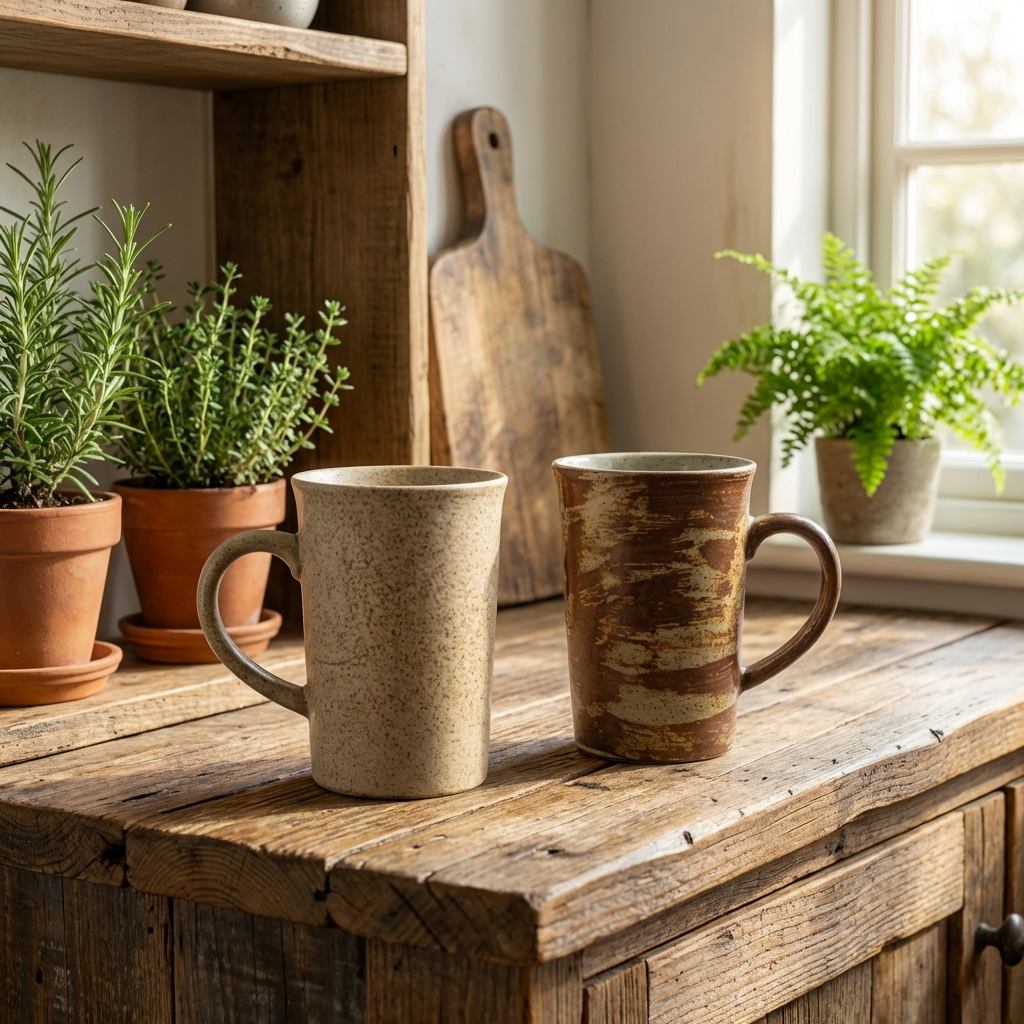 Earthy Ceramic Coffee Cup Set | 4 Piece Vintage Rustic Coffee Cups | 4 Earth-Inspired Designs | 350ml