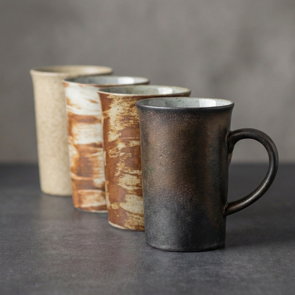 Earthy Ceramic Coffee Cup Set | 4 Piece Vintage Rustic Coffee Cups | 4 Earth-Inspired Designs | 350ml