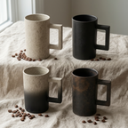 Vintage Industrial Coffee Cup Set | 4 Piece Ceramic Cups | 4 Distinct Designs | 380ml