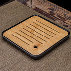 Japanese Tea Set | 10 Piece Black Ceramic Teapot and Cup Set | Bamboo Tray and Travel Bag Included
