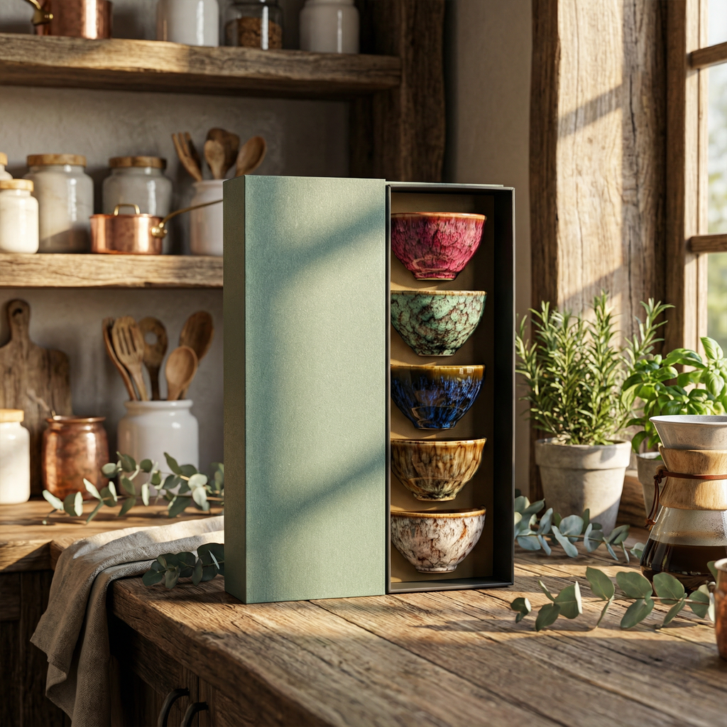 Marble Effect Tea Cup Gift Set | 5 Piece Rainbow Glaze Ceramic Cups | Premium Gift Box Included | 150ml