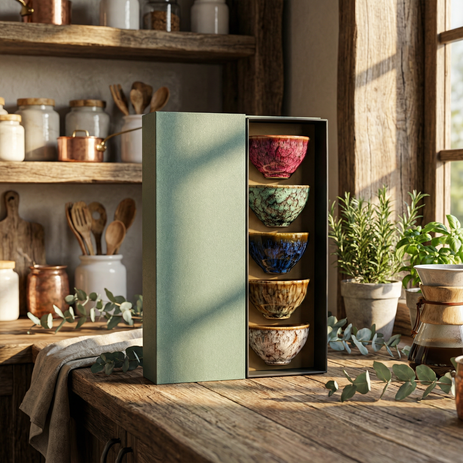 Marble Effect Tea Cup Gift Set | 5 Piece Rainbow Glaze Ceramic Cups | Premium Gift Box Included | 150ml