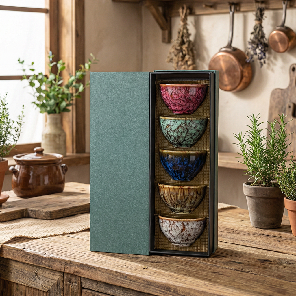 Marble Effect Tea Cup Gift Set | 5 Piece Rainbow Glaze Ceramic Cups | Premium Gift Box Included | 150ml