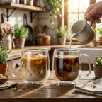 Double Walled Glass Coffee Cups | Set of 4 Insulated Glass Cups | 350ml Clear Coffee and Tea Glasses