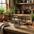 Smokey Grey Glass Slanted Coffee Cups with Wooden Handle – 450ml