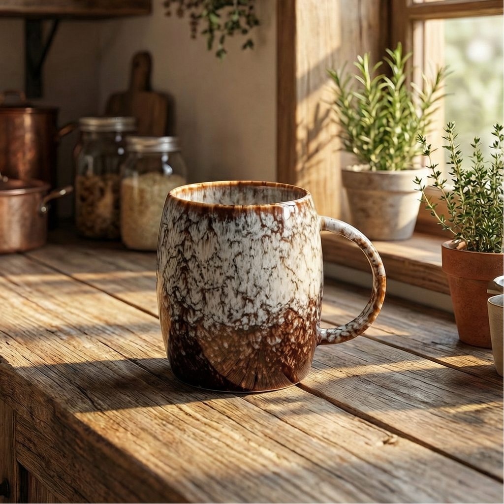 Marble Effect Coffee Cup Set | 4 Piece Colourful Ceramic Cups with Handle | Bold Retro Glaze Design | 400ml