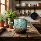 Marble Effect Coffee Cup Set | 4 Piece Colourful Ceramic Cups with Handle | Bold Retro Glaze Design | 400ml