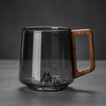 Smokey Grey Glass Slanted Coffee Cups with Wooden Handle – 450ml