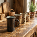 Earthy Ceramic Coffee Cup Set | 4 Piece Vintage Rustic Coffee Cups | 4 Earth-Inspired Designs | 350ml