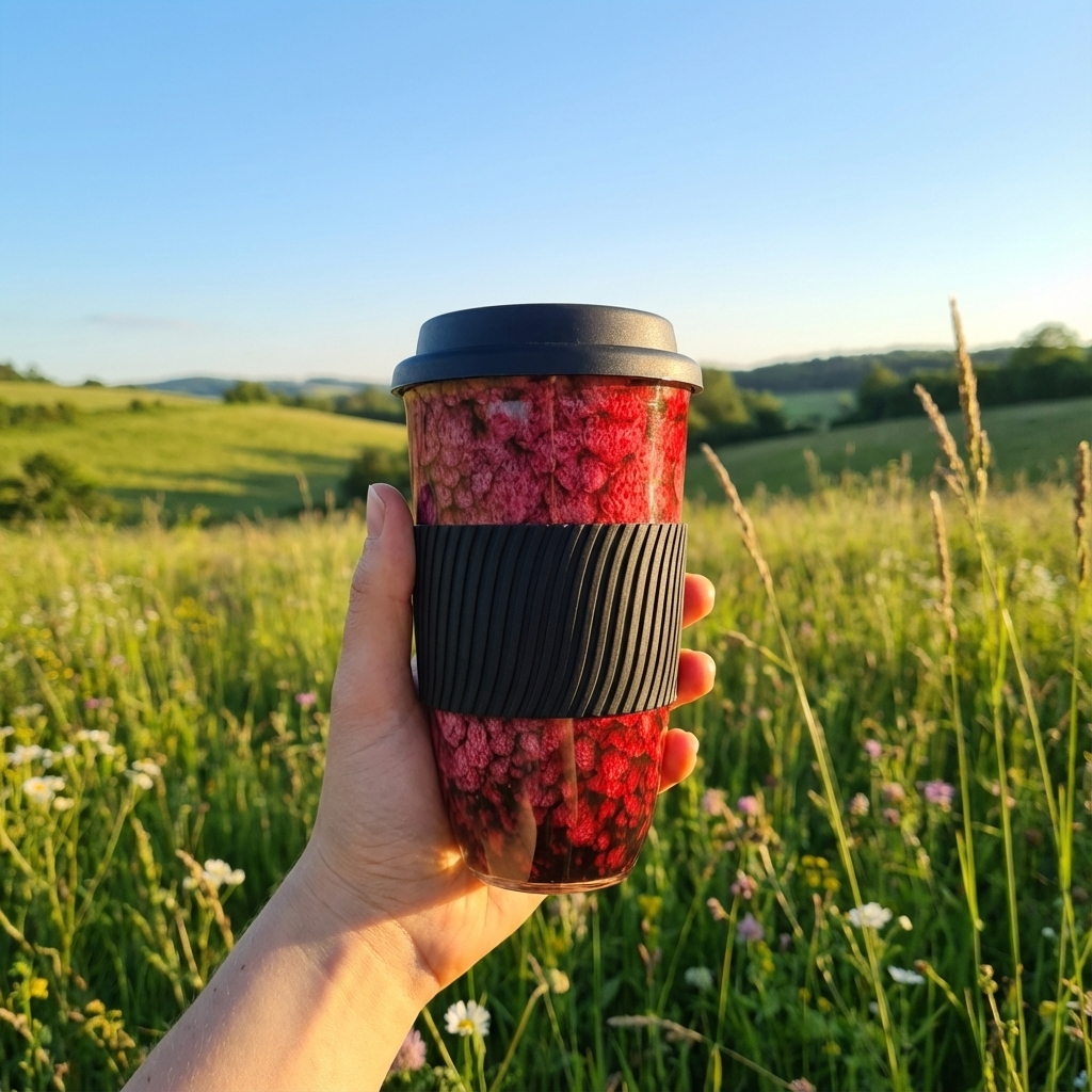 Reactive Glaze Ceramic Travel Cup | Marble Effect Coffee and Tea Cup to Go | 480ml with Silicone Lid and Band