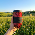 Reactive Glaze Ceramic Travel Cup | Marble Effect Coffee and Tea Cup to Go | 480ml with Silicone Lid and Band