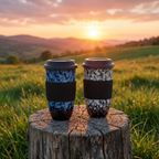 Reactive Glaze Ceramic Travel Cup | Marble Effect Coffee and Tea Cup to Go | 480ml with Silicone Lid and Band